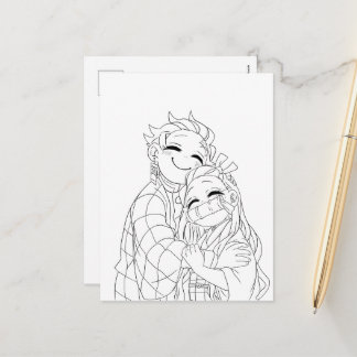 Cartes Pour Fêtes Annuelles Tanjiro and Nezuko hug