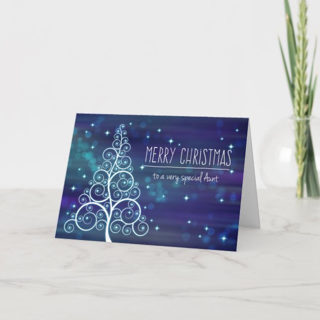 Cartes Pour Fêtes Annuelles Tante de Joyeux Noël, effet de Bokeh et arbre (Devant)