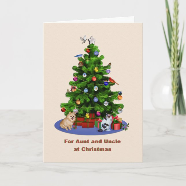 Cartes Pour Fêtes Annuelles Tante et oncle, arbre de Joyeux Noël, animaux (Devant)