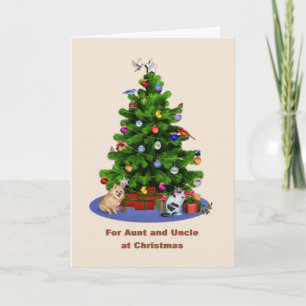 Cartes Pour Fêtes Annuelles Tante et oncle, arbre de Joyeux Noël, animaux