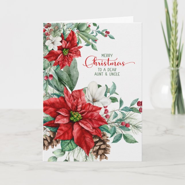 Cartes Pour Fêtes Annuelles Tante et oncle Noël Poinsettias Élégant (Devant)