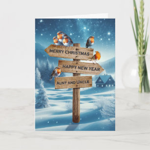 Cartes Pour Fêtes Annuelles Tante et oncle Robins de Noël sur un panneau