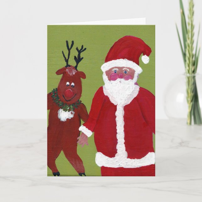 Cartes Pour Fêtes Annuelles Tap Dancing Reindeer & Père Noël CARD - Le meilleu (Devant)