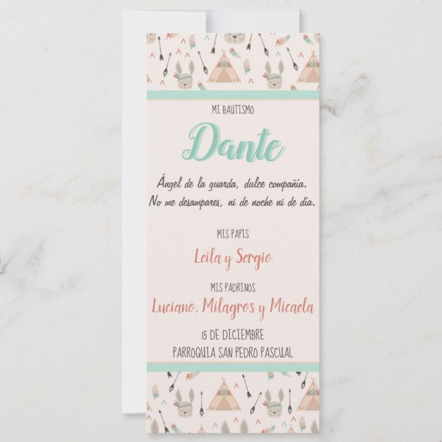 Cartes Pour Fêtes Annuelles Tarjeta de Bautizo, Nacimiento (Devant)