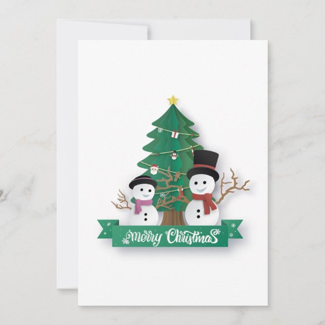 Cartes Pour Fêtes Annuelles Tarjeta de navidad arbol y muñecos de nieve (Devant)