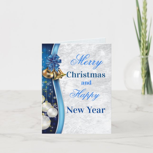 Cartes Pour Fêtes Annuelles Tarjeta de Navidad Azul y dorado (Devant)