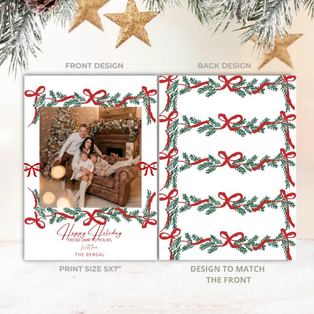 Cartes Pour Fêtes Annuelles Tarjeta Festiva Garland Bows Red (Créateur téléchargé)