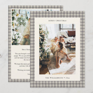 Cartes Pour Fêtes Annuelles Tartan à carreaux gris neutre Photo Lettre Noël