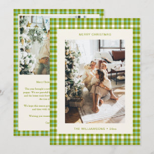 Cartes Pour Fêtes Annuelles Tartan à carreaux vert citron Photo Lettre Noël