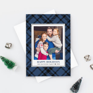 Cartes Pour Fêtes Annuelles Tartan Bleu Rustique Marine Plaid Happy Holidays P