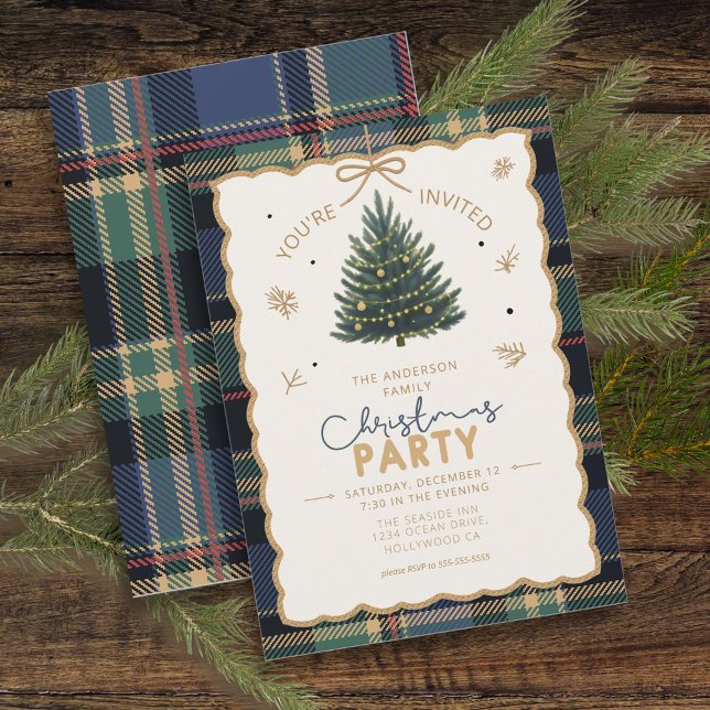 Cartes Pour Fêtes Annuelles Tartan Border Christmas Party Blue ID1141B (Créateur téléchargé)