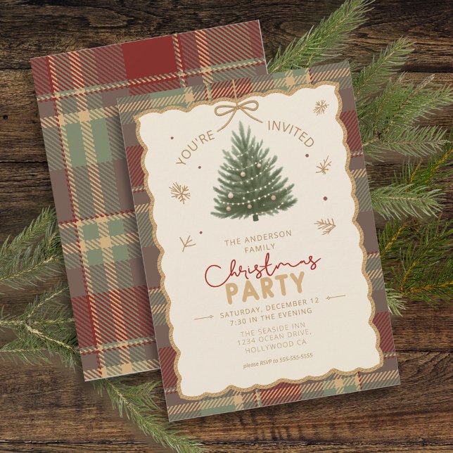 Cartes Pour Fêtes Annuelles Tartan Border Christmas Party ID1141A (Créateur téléchargé)