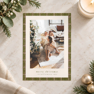 Cartes Pour Fêtes Annuelles Tartan Carreaux Vert Olive Joyeux Noël Photo