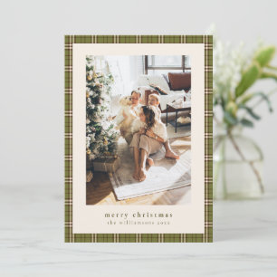 Cartes Pour Fêtes Annuelles Tartan Carreaux Vert Olive Joyeux Noël Photo