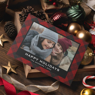 Cartes Pour Fêtes Annuelles Tartan de Noël Festif Rouge et Noir