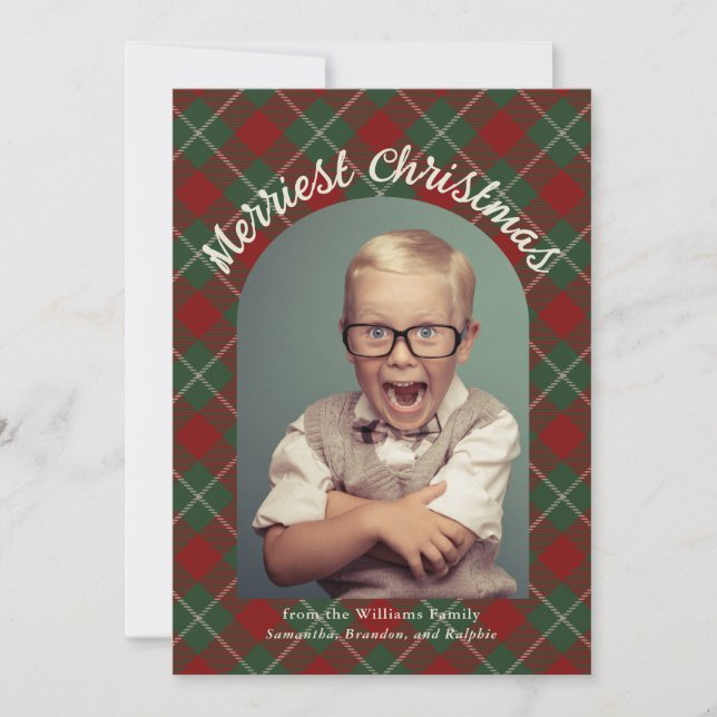 Cartes Pour Fêtes Annuelles Tartan de Noël le plus joyeux avec votre photo (Devant)