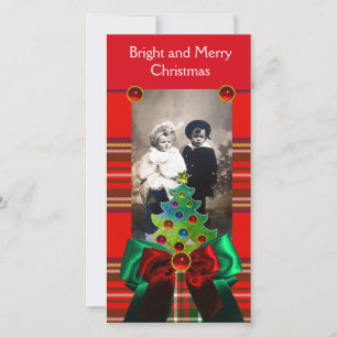 CARTES POUR FÊTES ANNUELLES TARTAN ÉCOSSAIS, ARBRE DE NOËL ET BOIS VERT ROUGE