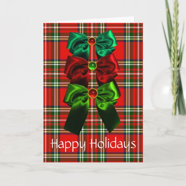 CARTES POUR FÊTES ANNUELLES TARTAN ÉCOSSAIS AVEC BOÎTES DE NOËL VERT ROUGE (Devant)