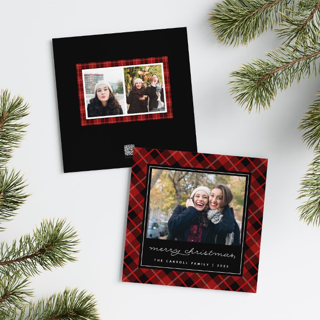 Cartes Pour Fêtes Annuelles Tartan Holiday | Square photo (Créateur téléchargé)