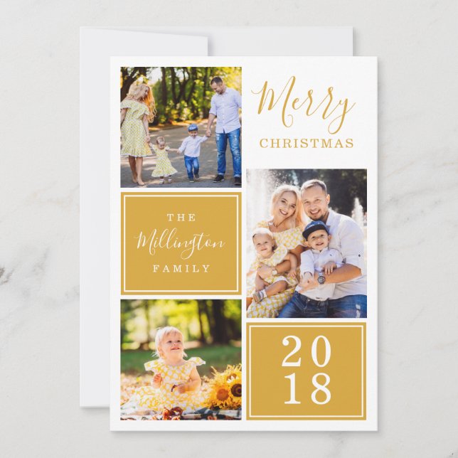 Cartes Pour Fêtes Annuelles Tartan jaune Plaid Photo Collage Joyeux Noël (Devant)
