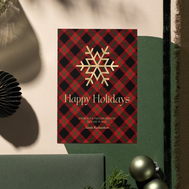 Cartes Pour Fêtes Annuelles Tartan moderne Gold Snowflake Notaire Joyeux vacan (Créateur téléchargé)