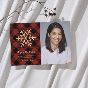 Cartes Pour Fêtes Annuelles Tartan moderne Gold Snowflake Notaire Joyeux vacan