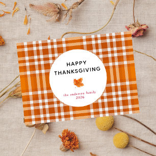 Cartes Pour Fêtes Annuelles Tartan Plaid   Bon thanksgiving Feuilles d'automne