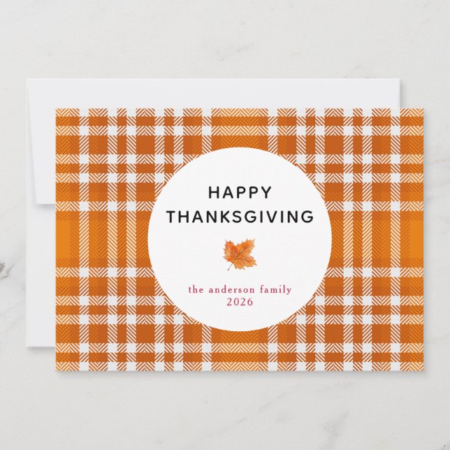 Cartes Pour Fêtes Annuelles Tartan Plaid | Bon thanksgiving Feuilles d'automne (Devant)