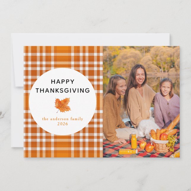 Cartes Pour Fêtes Annuelles Tartan Plaid | Bon thanksgiving photo d'automne (Devant)