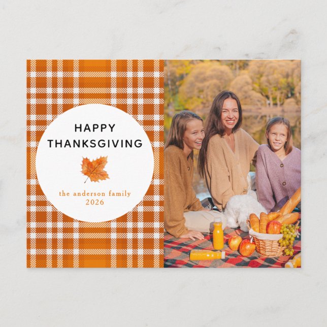 Cartes Pour Fêtes Annuelles Tartan Plaid | Bon thanksgiving photo d'automne (Devant)