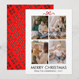 Cartes Pour Fêtes Annuelles Tartan Rouge Classique Plaid Multi Photo Noël