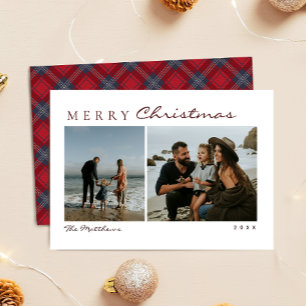 Cartes Pour Fêtes Annuelles Tartan Rouge et Marine Simple Noël de Photo de Fam