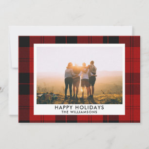 Cartes Pour Fêtes Annuelles Tartan Rouge Noir Nom Personnalisé Message Photo