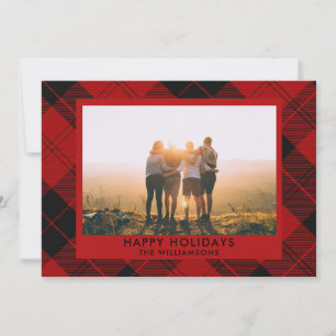 Cartes Pour Fêtes Annuelles Tartan Rouge Noir Nom Personnalisé Photo Message