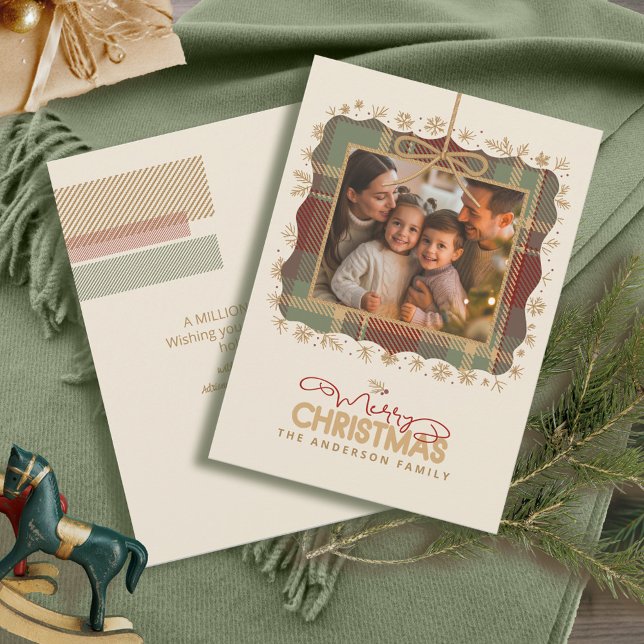 Cartes Pour Fêtes Annuelles Tartan Trim Christmas One Photo Message ID1141A (Créateur téléchargé)