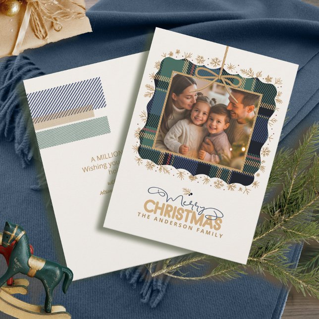 Cartes Pour Fêtes Annuelles Tartan Trim Christmas One Photo Message ID1141B (Créateur téléchargé)