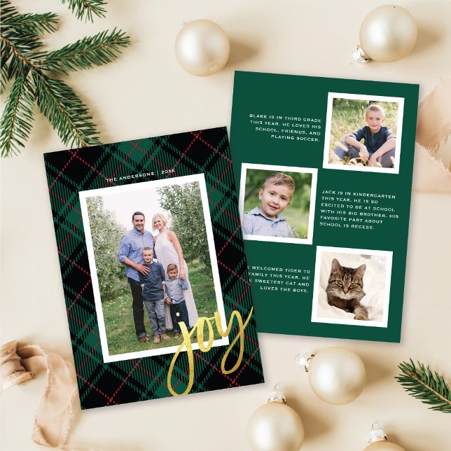 Cartes Pour Fêtes Annuelles Tartan vert + Calligraphie moderne | Photo de vaca (Créateur téléchargé)