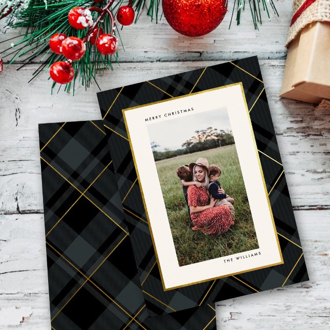 Cartes Pour Fêtes Annuelles Tartan vert or et foncé Joyeux Noël Photo (Créateur téléchargé)