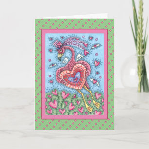 CARTES POUR FÊTES ANNUELLES TASSE FLAMANT ROSE CUPIDON ET CŒURS VOLANTS SAINT-