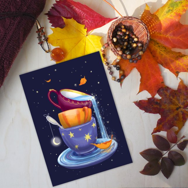 Cartes Pour Fêtes Annuelles Tasses à thé tomber Whimsical (Créateur téléchargé)