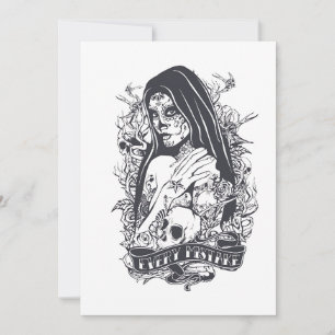 Cartes Pour Fêtes Annuelles Tatouage de femme à la tête de mort sucrée gothiqu