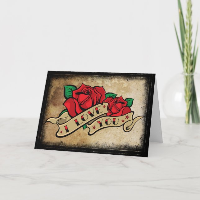 Cartes Pour Fêtes Annuelles Tattoo I Love You Rose Valentine's Card (Devant)