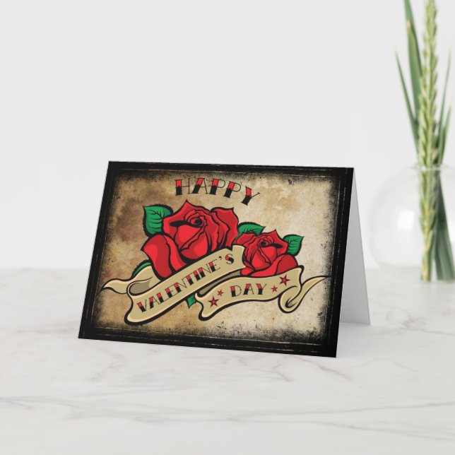 Cartes Pour Fêtes Annuelles Tattoo Valentine's Day Love Rose (Devant)