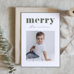 Cartes Pour Fêtes Annuelles Taupe Green Retro Merry Typographie Photo Noël