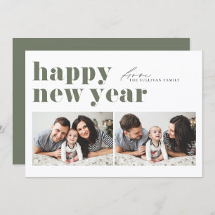 Cartes Pour Fêtes Annuelles Taupe Green Retro Typographie Photo Bonne Année