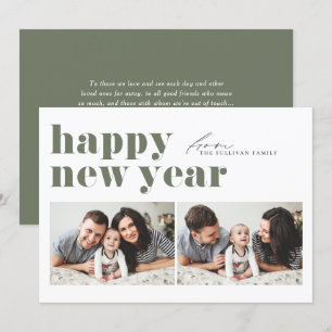 Cartes Pour Fêtes Annuelles Taupe Green Retro Typographie Photo Bonne Année