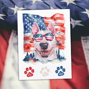 Cartes Pour Fêtes Annuelles Taureau Terrier Rouge Blanc et Bleu 4 Juillet