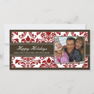 Cartes Pour Fêtes Annuelles {TBA} Elégant Brown & Rouge Damask Joyeux Vacances