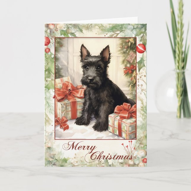 Cartes Pour Fêtes Annuelles Tchiens de race Scottish Terrier Victorien de Noël (Devant)