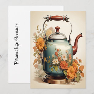 Cartes Pour Fêtes Annuelles Tea Time Coffee Break Rassembler Fleurs Thé Pot